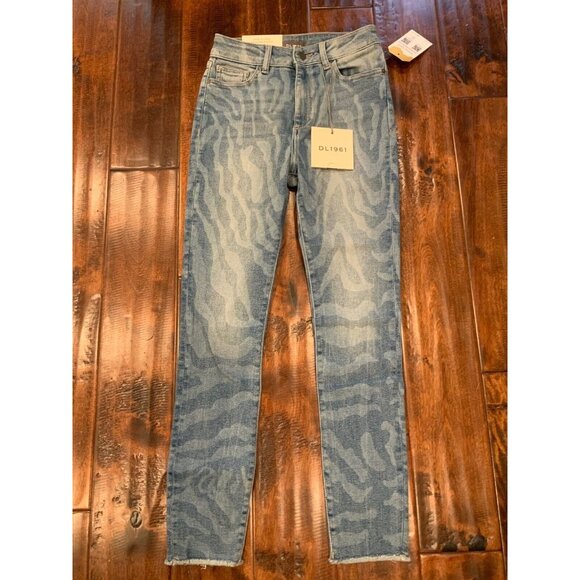 DL1961 “Farrow Cropped” High Rise Skinny Light Blue Jeans W/ Print, Size 24 NWT! - Picture 1 of 9